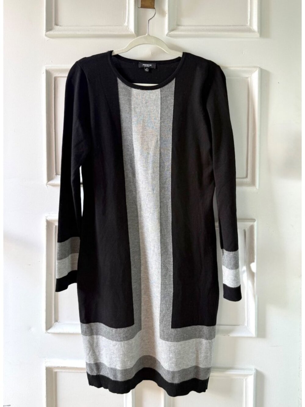 Premise Womens M Black Gray Colorblock Knit Sweater Dress Long Sleeve